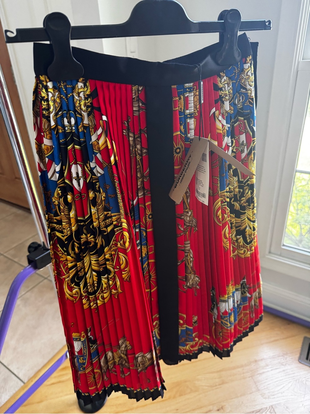 Burberry Red Pleated Printed Midi Skirt